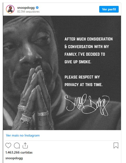 Snoop Dogg desiste de ser 'O Dogg' e abandona a maconha- Será que ele viu um fantasma de Bob Marley?